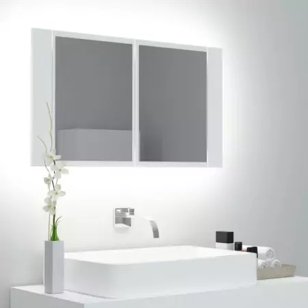 Armadietto a Specchio con Luci LED Bianco 80x12x45 cm