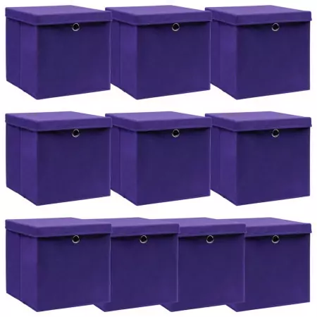 Scatole con Coperchi 10 pz Viola 32x32x32 cm in Tessuto