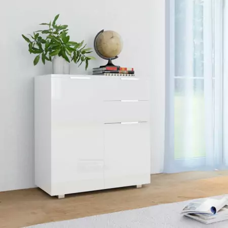 Credenza con Finitura Lucida Bianca 71x35x76 cm in Truciolato