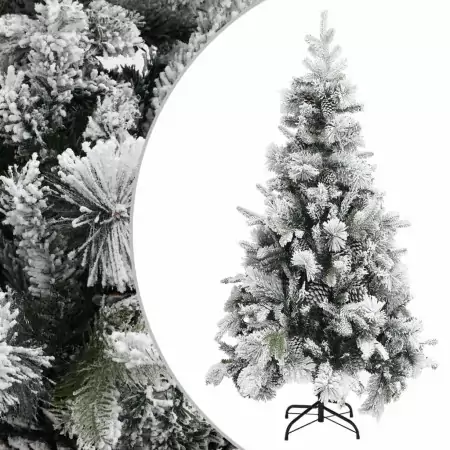 Albero di Natale con Neve Floccata e Pigne 225 cm PVC e PE