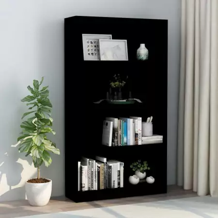 Libreria a 4 Ripiani Nera 80x24x142 cm in Truciolato