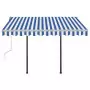 Tenda da Sole Retrattile Manuale con LED 3x2,5cm Blu e Bianca