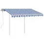 Tenda da Sole Retrattile Manuale con Pali 3x2,5 m Blu e Bianca