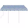 Tenda da Sole Retrattile Manuale con Pali 3x2,5 m Blu e Bianca