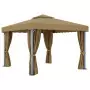 Gazebo con Tende 3x3 cm Grigio Talpa in Alluminio