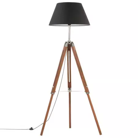 Lampada a Treppiede Marrone e Nero in Legno di Teak 141 cm