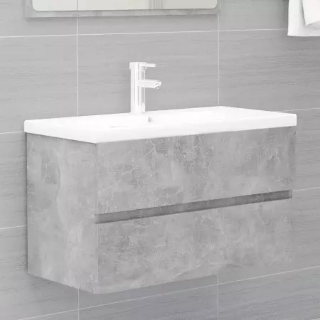 Mobile Bagno con Lavabo Integrato Grigio Cemento in Truciolato