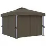 Gazebo con Tende e Stringa di Luci LED 3x3 m Grigio Talpa