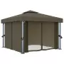 Gazebo con Tende e Stringa di Luci LED 3x3 m Grigio Talpa