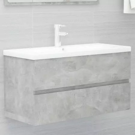 Mobile Bagno con Lavabo Integrato Grigio Cemento in Truciolato