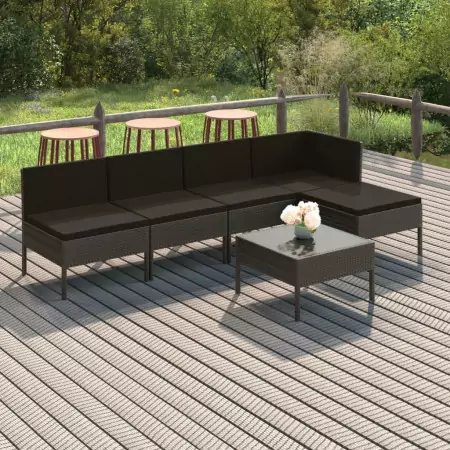 Set Divani da Giardino 6 pz con Cuscini in Polyrattan Grigio