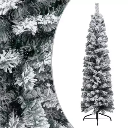 Albero di Natale Artificiale Sottile con Neve Verde 150 cm PVC