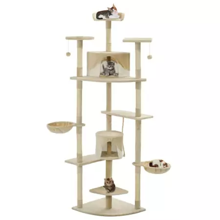 Albero per Gatti e Tiragraffi in Sisal 203 cm Beige e Bianco