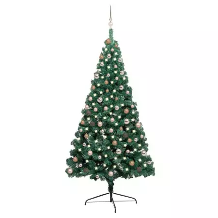 Set Albero Natale Artificiale a Metà LED e Palline Verde 210cm