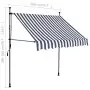 Tenda da Sole Retrattile Manuale con LED 200 cm Blu e Bianco