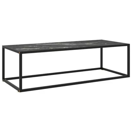 Tavolino da Salotto Nero con Vetro Marmo Nero 120x50x35 cm