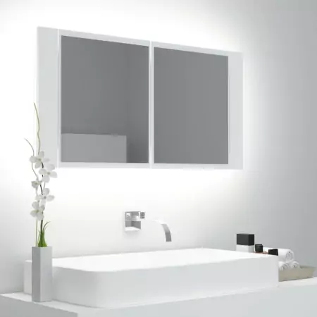 Armadietto a Specchio con Luci LED Bianco 90x12x45 cm