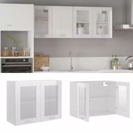 Armadio Sospeso con Vetro Bianco 80x31x60 cm Legno Multistrato