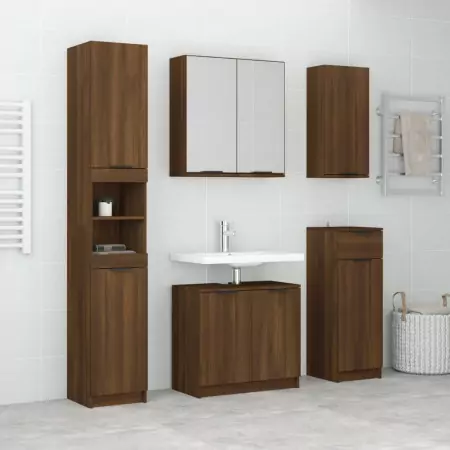 Set Mobili da Bagno 5 pz Rovere Marrone in Legno Multistrato