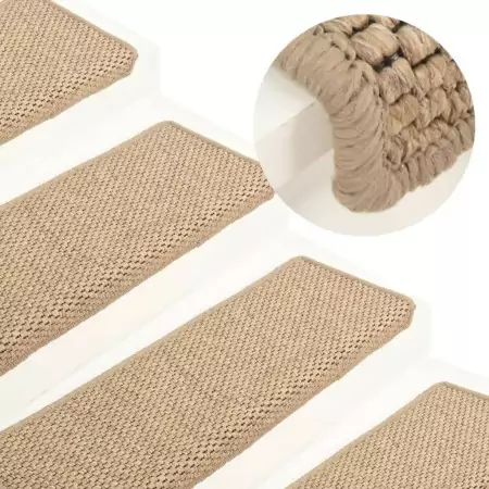 Tappeti Autoadesivi Scale Aspetto Sisal 15 pz 65x25 cm Sabbia