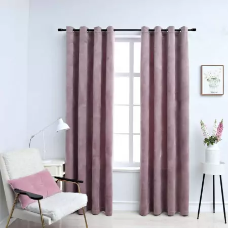 Tende Oscuranti con Anelli 2pz Rosa Antico in Velluto 140x225cm