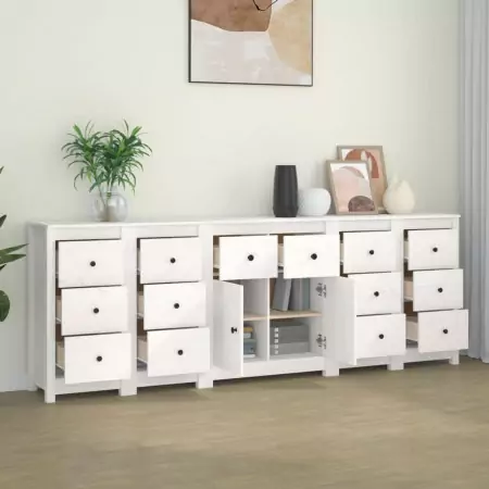 Credenza Bianca 230x35x80 cm in Legno Massello di Pino