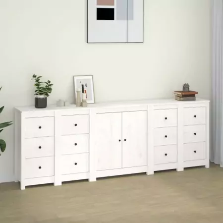 Credenza Bianca 230x35x80 cm in Legno Massello di Pino