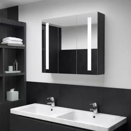 Armadietto Bagno con Specchio e LED 89x14x62 cm