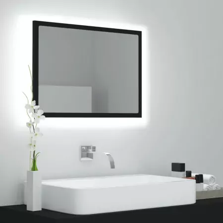 Specchio da Bagno LED Nero 60x8,5x37 cm in Truciolato