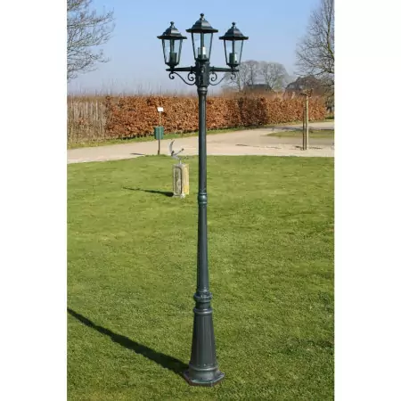 Lampione da Giardino 3 Bracci 215 cm Verde Scuro/Nero Alluminio