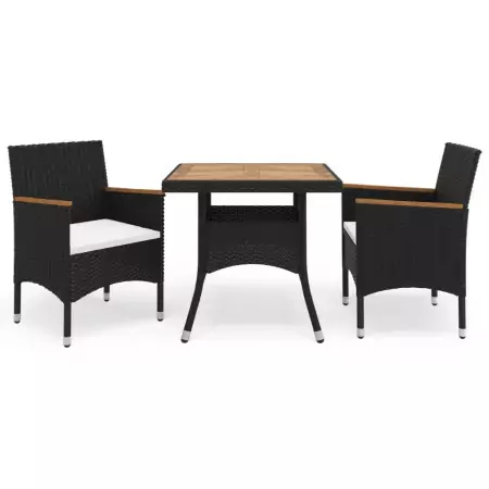 Set Mobili da Pranzo da Giardino 3 pz Nero Polyrattan e Acacia