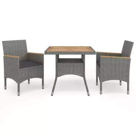 Set Mobili da Pranzo da Giardino 3 pz Grigio Polyrattan Acacia