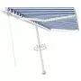 Tenda da Sole Retrattile Manuale con LED 450x350 cm Blu Bianco