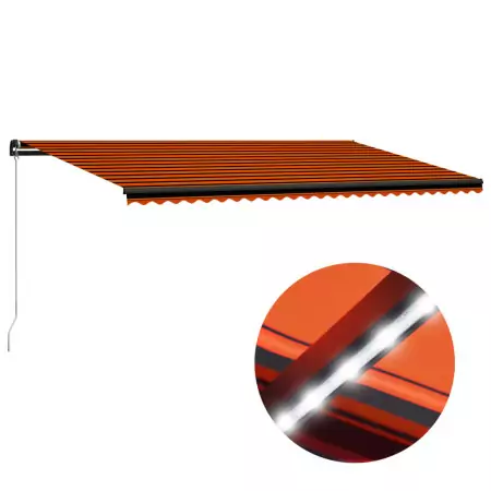 Tenda da Sole Retrattile Manuale LED 600x300 cm Arancio Marrone