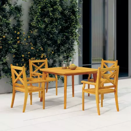 Set Mobili da Pranzo per Giardino 5 pz Legno Massello di Acacia