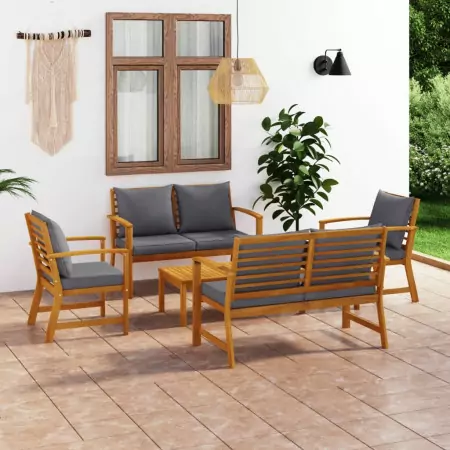 Set Divani da Giardino 5 pz con Cuscini in Legno Acacia