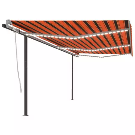 Tenda da Sole Retrattile Manuale con LED 6x3 m Arancio Marrone