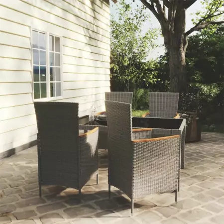 Set da Pranzo da Giardino 5 pz con Cuscini in Polyrattan Grigio