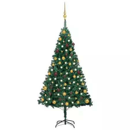 Set Albero Natale Artificiale con LED e Palline Verde 150cm PVC