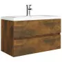 Mobile Bagno con Lavabo Integrato Rovere Fumo Legno Multistrato