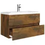 Mobile Bagno con Lavabo Integrato Rovere Fumo Legno Multistrato