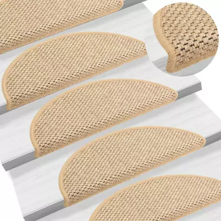 Tappeti Adesivi Scale Aspetto Sisal 15 pz 65x25 cm Beige Chiaro