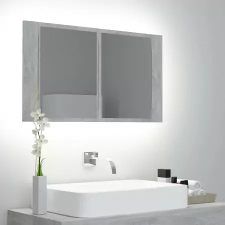 Armadietto a Specchio con Luci LED Grigio Cemento 80x12x45 cm