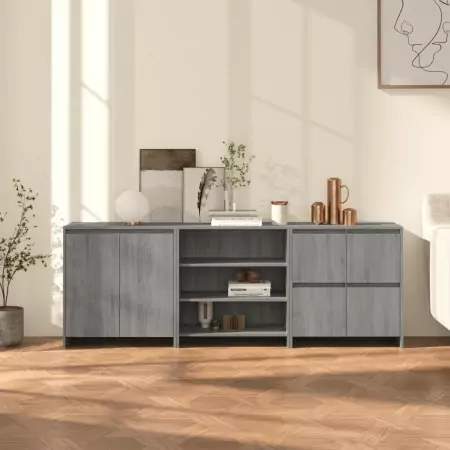 Credenze 3 pz Grigio Sonoma in Legno Multistrato