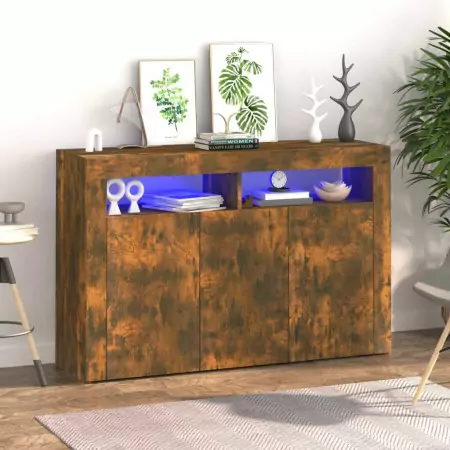 Credenza con Luci LED Rovere Fumo 115,5x30x75 cm