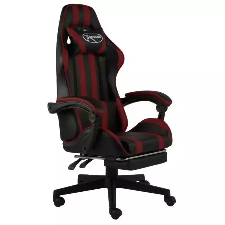 Sedia da Gaming con Poggiapiedi Nero e Rosso Vino in Similpelle