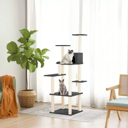 Albero per Gatti con Tiragraffi in Sisal Grigio Scuro 153 cm