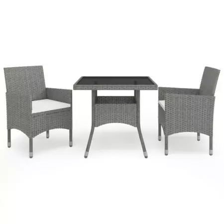 Set Mobili da Pranzo da Giardino 3 pz Grigio Polyrattan e Vetro