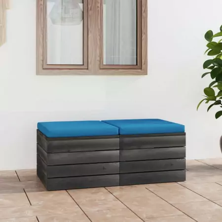 Pouf da Giardino su Pallet 2 pz con Cuscini in Massello di Pino