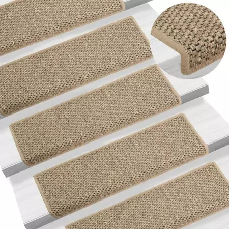 Tappeti Adesivi Scale Aspetto Sisal 15 pz 65x25 cm Beige Scuro